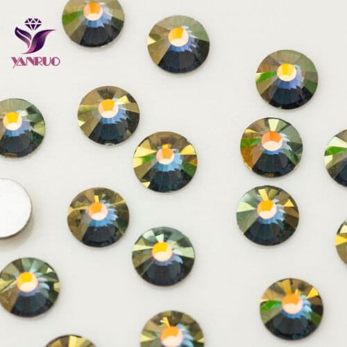 YANRUO Black Diamond AB Shimmer (215AB) Non Hot Fix Glass Flatback Crystal For Dance Clothes Strass Self Adhesive Rhinestones