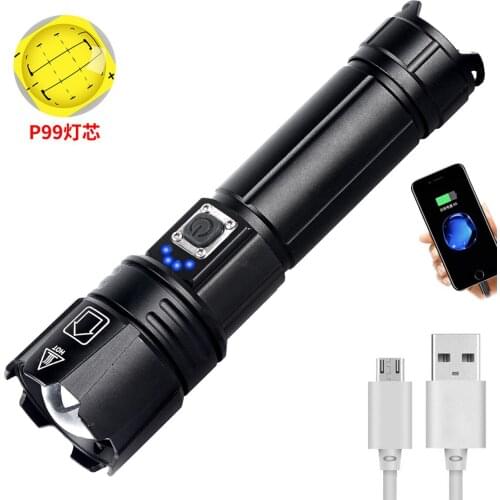 9-core P99 Bright LED Flashlight USB Output Rechargeable Torch For Outdoor Hiking/Camping/Self-defense Waterproof