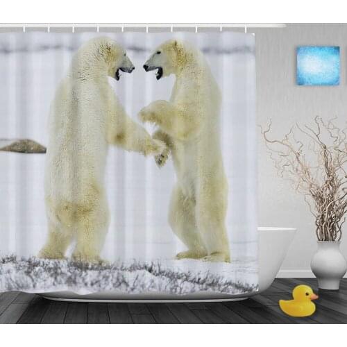Fighting Polar Bears On Snow Bathroom Curtain Protection of Nature Animals Shower Curtains Waterproof Polyester Fabric With Hook