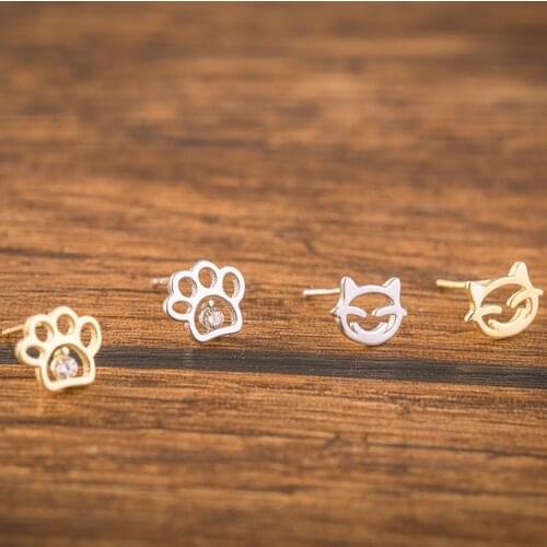 REETI 100% 925 Sterling Silver Prevent Allergy Cat Stud Earrings for Women Girls Fashion Jewelry Pendientes