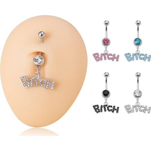 1pc New 14g Crystal Cz Gem Letter Belly Button Rings for Women 316L Surgical Steel Belly Piercing Bar Navel Ring Fashion Jewelry
