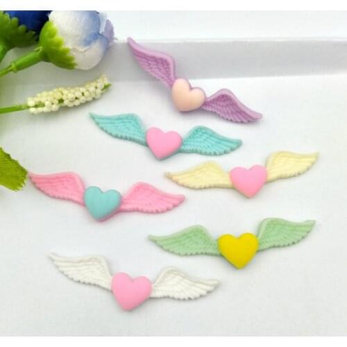 10pcs mix colors cute resin heart and wing flatback cabochon DIY Phone case/craft decoration Scrapbooking