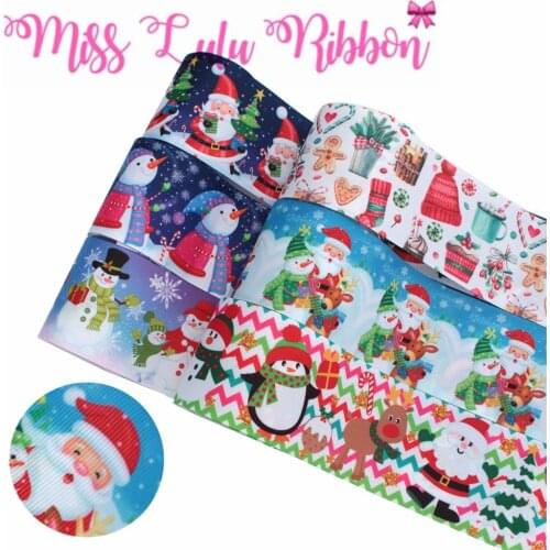16mm-75mm Christmas Series Snowman Santa Claus Snowflake Printed Grosgrain/Foe Ribbon DIY Hair Bowknots Party Decor 50yards/roll