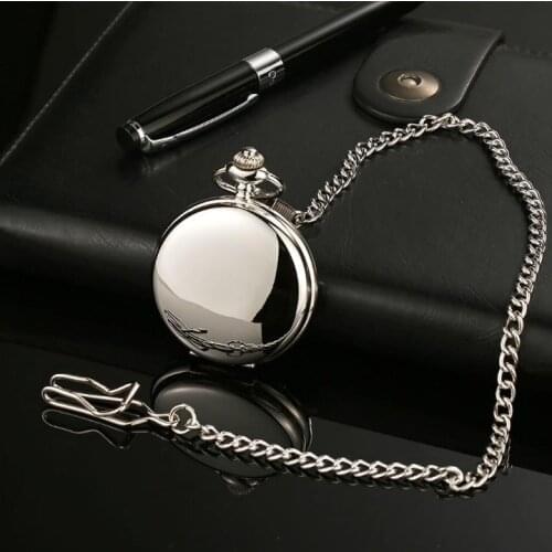 50pcs/lot Retro Polished Quartz Pocket Watches with Chain Roman Dial Flip Men Women Gift Watches Wholesale
