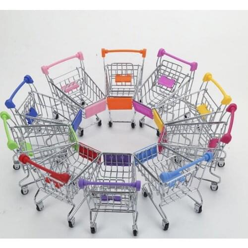 60pcs Hot Fashion Mini Supermarket Hand Trolleys Mini Shopping Cart Desktop Decoration Storage Phone Holder Baby Toy New SN3815