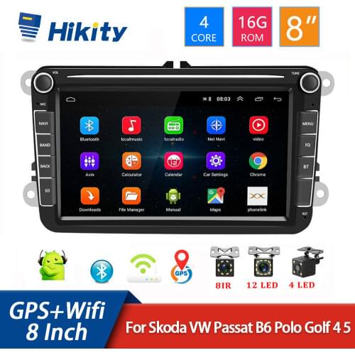 Hikity 8" Android 8.1 Car Multimedia DVD Player 2 Din GPS Navigation Autoradio For Skoda VW Passat B6 Polo Golf 4 5 Touran Seat