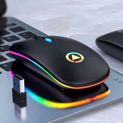 2.4GHz Wireless Mouse USB Receiver Wireless Silent Mouse Colorful Light Rechargeable Portable Mouse PC Laptop Accessories