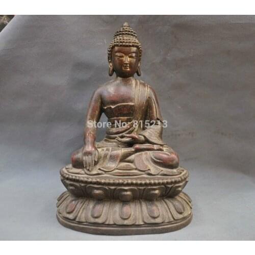 Bi0011733 14'' China Tibetan Buddhism Sakyamuni Buddha Bronze Statue