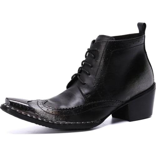 Retro Chelsea Men Boots Western Cowboy Luxury Ankle Boots Mens Pointed Toe High Heel Laces Celebrity Short Boots Big Yards 45 46