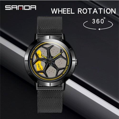 SANDA Top Brand Men Mesh Steel Watch Luxury Calenda Waterproof Quartz Wrist Business For Man Clock 360 Degree Rotation Dial
