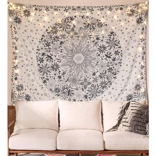 Black White Mandala Tapestry Wall Hanging Floral Daisy Hippie Wall Tapestry Trippy Decor Cloth Wall Carpet Psychedelic Tapestry
