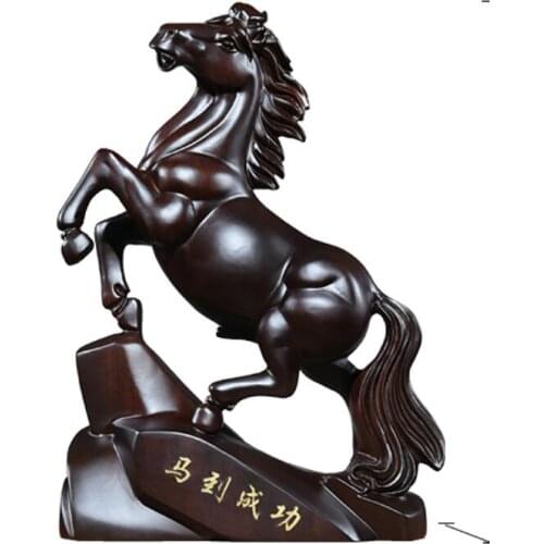 BLACK Ebony carved horse with solid wood Carved wooden horse furnishings Real Trojan decorations cculpture statue