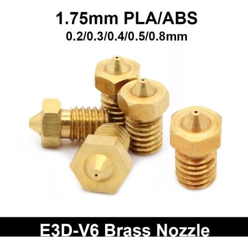 5PCS 3D Printer Part E3D-V6 V5 Thread Nozzle 0.2/0.3/0.4/0.5/0.8 Extruder Copper Print Head 1.75mm Filament Extruder Part M6
