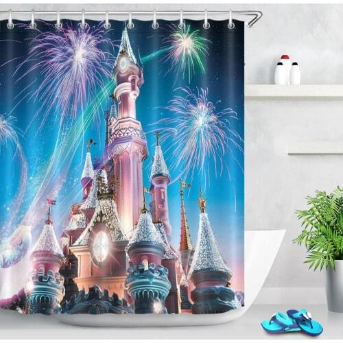 Fantasy Fairy Tale Castle Shower Curtain For Bathroom Kids Dream Decor Colorful Beautiful Fireworks Fabric Bath Shower Curtains