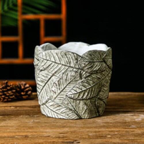 Round Big Concrete Silicone Pot Mould Cement 3D Tree Leaf Pattern Planter Making Tool Handmade Flowerpot Mold