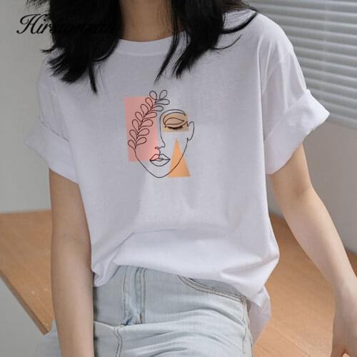 Hirsionsan Aesthetic Graphic Cotton T Shirts Women Summer Simple Line Print Loose Tees Vintage Short Sleeve Casual Female Tops