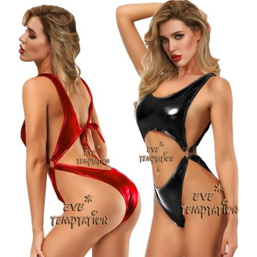 HOT Sexy PVC Underwear adult Babydoll Lingerie Stripper Sleepwear chain decoration underwear Lenceria dress porno bikini clothes
