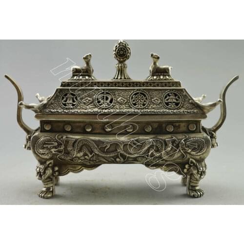 Fine Antique Old Handwork Tibet Silver Tower Dragon Incense Burner "Ding" Censer