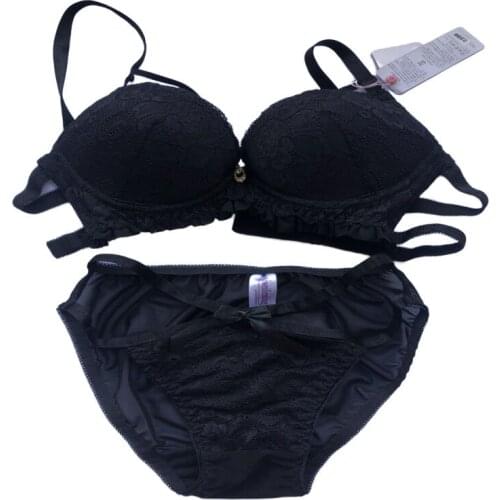 Japanese Deep V Half Cup Sexy Lace Bra Sets Sheer Bow Pink Underwear Push Up Cute Women Transparent Lingerie Femme