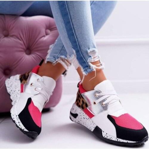 New Fashion Womens Sneakers Leopard Print Leather Thick Bottom Increased Sneakers Casual Comfortable Sports Shoes For Ladies