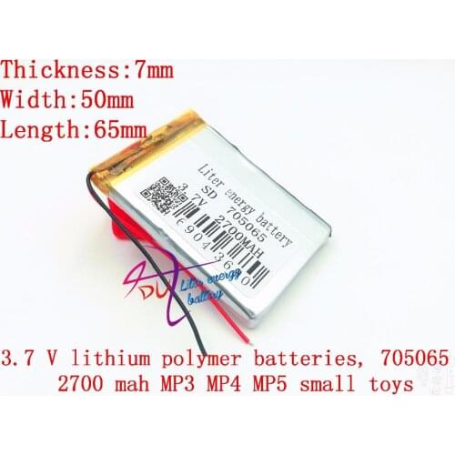 Li-po 705065 3.7V,2700mAH polymer lithium ion / Li-ion battery for dvr,GPS,mp3,mp4,cell phone,speaker