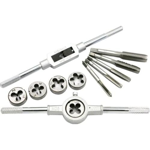 Milda 12Pcs Tap & Dies Set NC Screw Thread Plugs Taps Straight Flute Hand Screw Taps Hand Tool Kit Carbon Steel