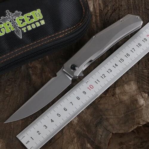 Green thorn Ｍini persian flipper knife D2 blade Titanium alloy handle Camping outdoor fruit knife practical folding knife EDC