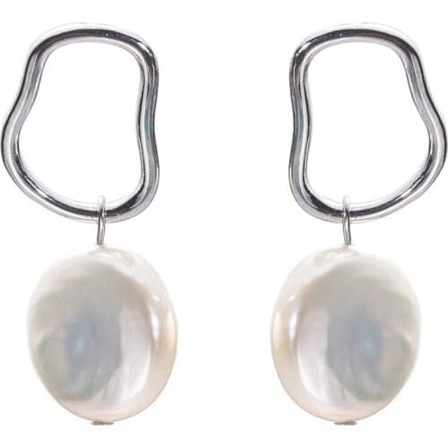 Fashion PEARL EARRING,100% nature freshwater pearl earring, 925 silver hook,11-12 mm coin shape baroque pearl,popular earring