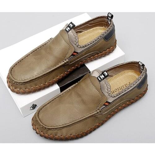 Mens Leisure Genuine Leather Shoes Cowhide Comfortable Plus Size Loafer Lightweight Brand Luxury Shoes Handmade High Quality