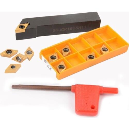 DCMT11T304 Tool Inserts Turning Wrench Kit 16*100mm Lathe External Holder Boring Bar 12 In 1 SDJCR1616H11