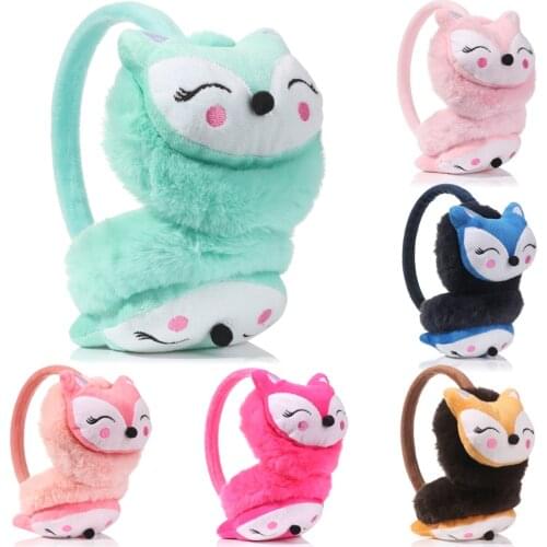 Cute cartoon fox winter warm earmuffs plush thick cotton girls girls boys warm earmuffs outdoor sports ear protection