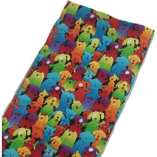 Adorable Colorful Rainbow Color Cartoon Dogs Printed Cotton Fabric 50x105cm Dog Fabric Patchwork Cloth Bag Party Home Decoration