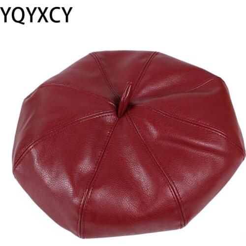 Autumn Winter Beret Hats For Women Pu Leather Octagonal Hat Female Fashion Korean Womens Hat Beret Boina Gorras