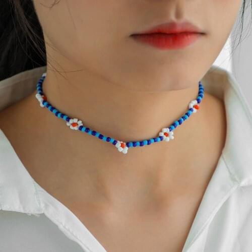 Necklace Bohemian Colorful Seed Bead Flower Choker Statement Short Collar Clavicle Chain For Women Fashion Retro Accessories