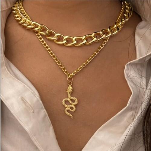 Fashion Gold Color Multilayer Snake Pendant Necklaces for Women Punk Geometric Chain Choker Necklaces Charm Femme Party Jewelry