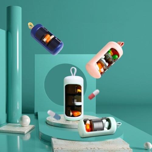 Portable Pill Organizer 3 Compartments AM PM Box Pill Dispenser Silicone Lanyard for Pills Vitamin Supplements