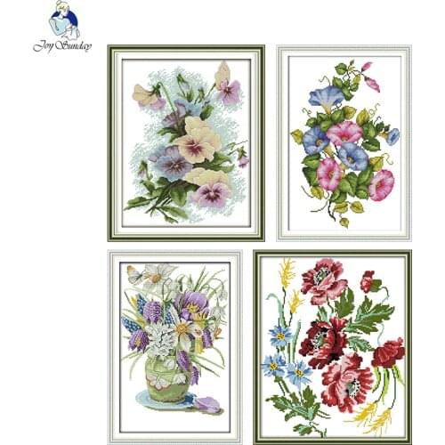 Joy Sunday Flowers Series Canvas DMC Counted 11CT 14CT Chinese Cross Stitch Kits Printed Embroidery Home Decoration Send Gift