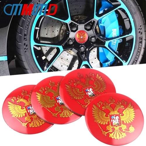 Car styling New Red 4pcs 56.5mm Coat of Arms of Russia eagle Emblem 3D aluminum Wheel Center Hub sticker badge Auto accessories