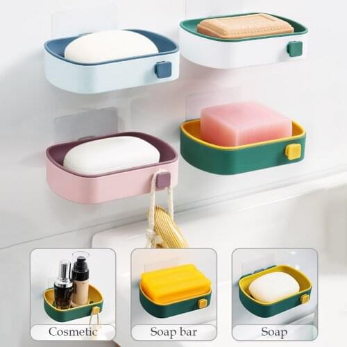 Soap Rack No Drilling Wall Mounted Double Layer Soap Holder Soap Sponge Dish Bathroom Accessories Soap Dishes Self Adhesive