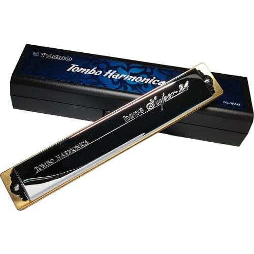 Tombo Hope Super 24 Tremolo 6624S Harmonica 24 Hole Brass Reeds Blues Harp Mouth Organ Key C ABS Comb Music Instruments Silver