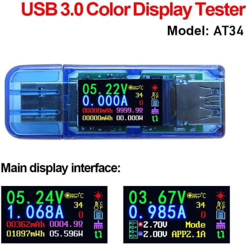 USB 3.0 color LCD Voltmeter ammeter voltage current meter multimeter battery charge power bank USB Tester