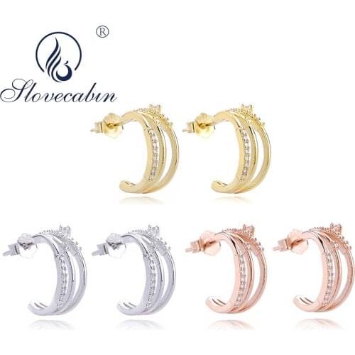 Slovecabin 925 Sterling Silver Geometric Crystal Stud Earrings For Women Girls Gift Wedding Fine Jewelry Making Supplies