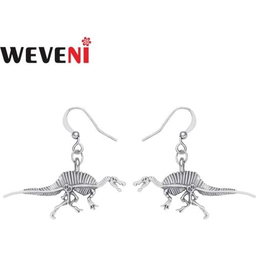 WEVENI Halloween Antique Gold Plated Skeleton Bone Dinosaur Earrings Long Drop Dangle Charms Jewelry For Women Girls Unique Gift