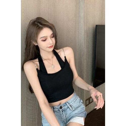 Sexy Tank Top Women Open Back Femme Fashion Women Summer Solid Color Overlay Sling Hollow Backless Fake two Top women tops