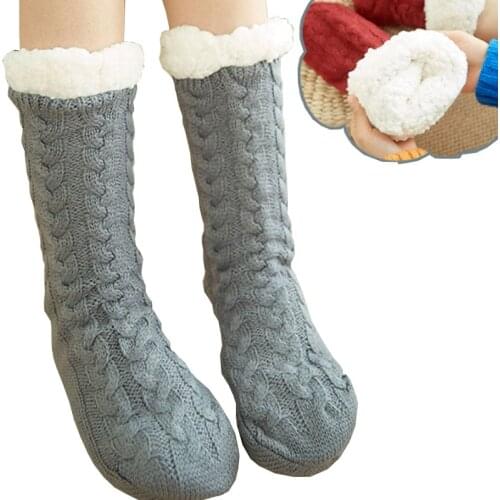 TOIVOTUKSIA Winter Women Warm Socks Cotton Knit Floor Non-slip Super Thicken Soft Socks Girl Plus Velvet Keep Warm Female Socks