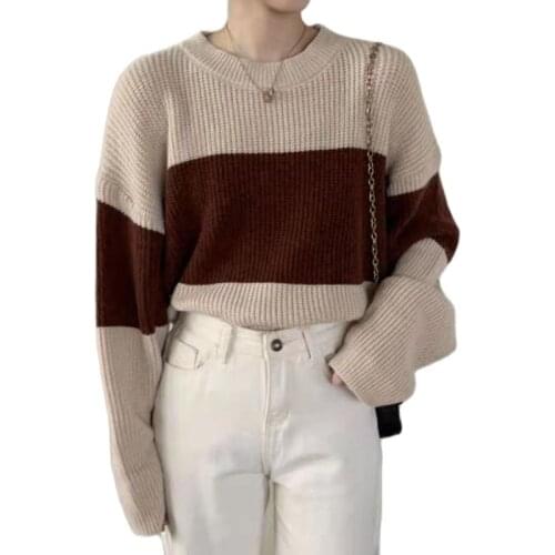 Women Knitted Pullover Sweater 2021 Fashion Autumn Long Sleeve Slim Casual Shirt Round Collar Striped Female Loose Tops AIYANGA