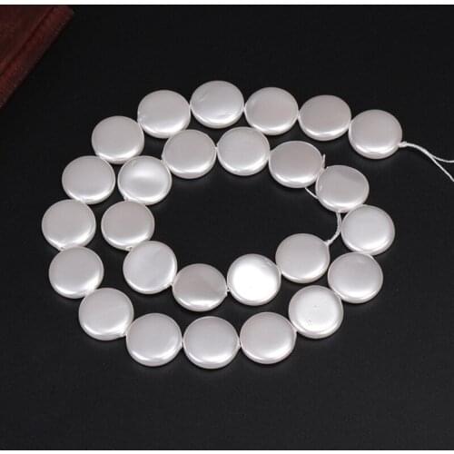 1 stand 15mm polished flat round coin disc shell pearl beads for wedding jewelry making for earring choker necklace