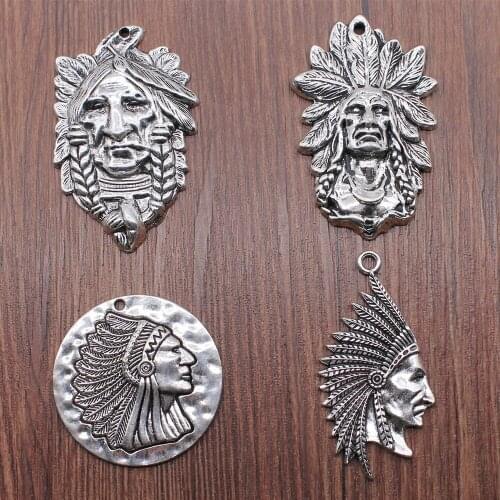 1pcs Charms Indian Chief & Woman Head For Jewelry Making Jewelry Findings Accessories Antique Silver Color Indian Charms