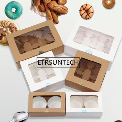 100pcs 2/4/6 Cavity Cupcake Paper Boxes Muffin Cake Boxes Cookie Packaging Box for Wedding Birthday Party