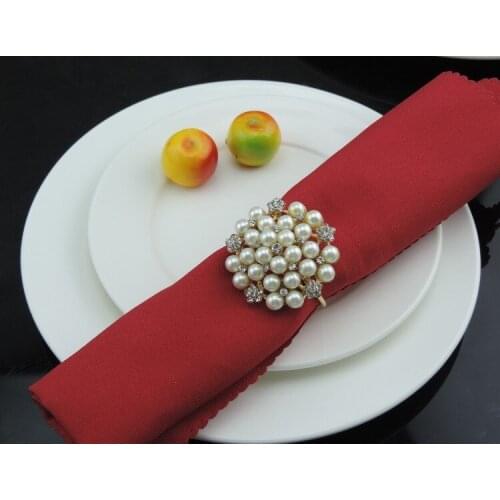 12pcs/lot Rhinestone pearl napkin buckle imitation pearl napkin rings, diamond golden napkin rings